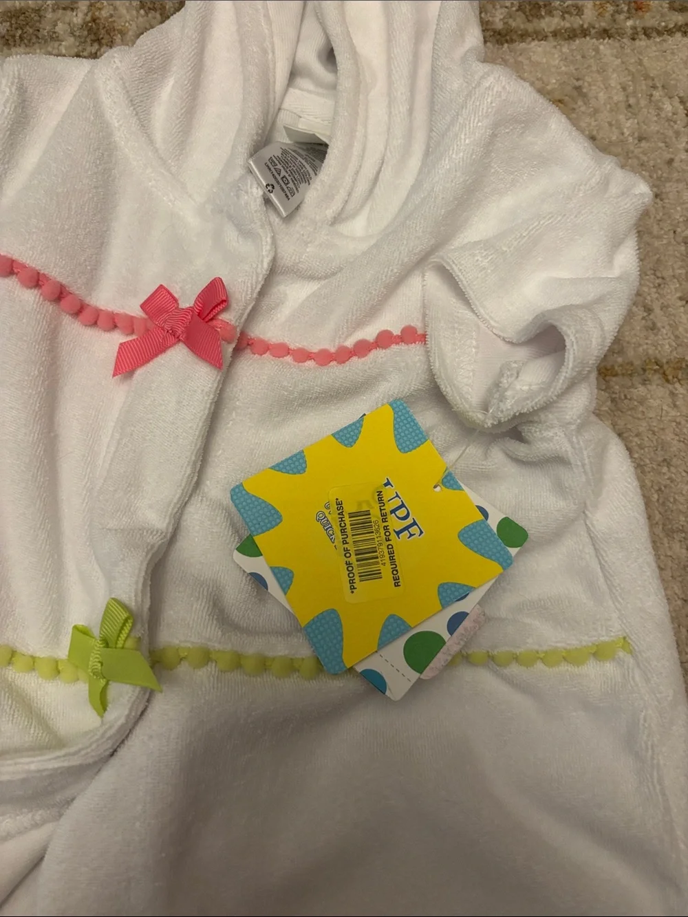 Little Me White Hooded Terry Top with Pink, Lime & Blue Bows